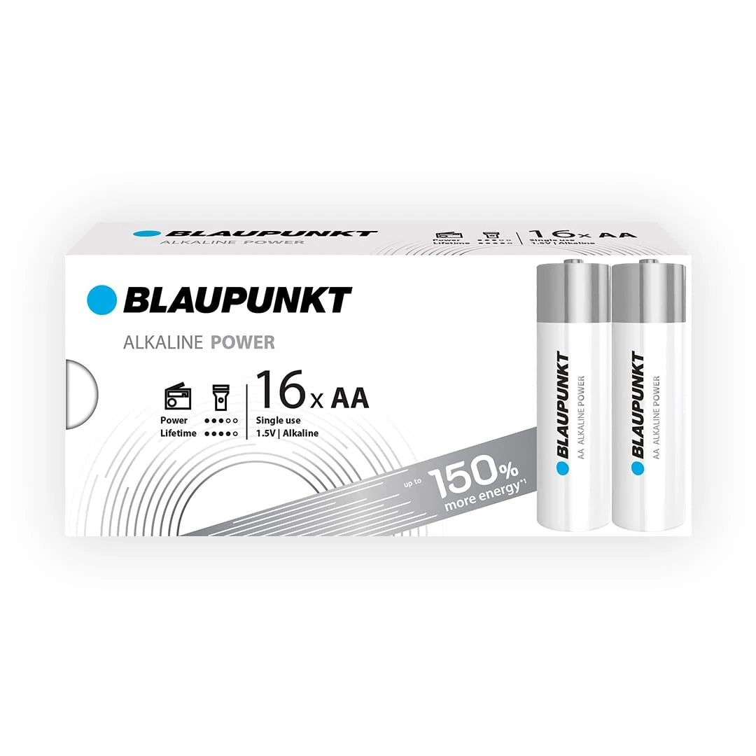 BLAUPUNKT AA alkaline batteries, pack of 16, best for wall clocks, TV remote controls, LR6BPO/16CB
