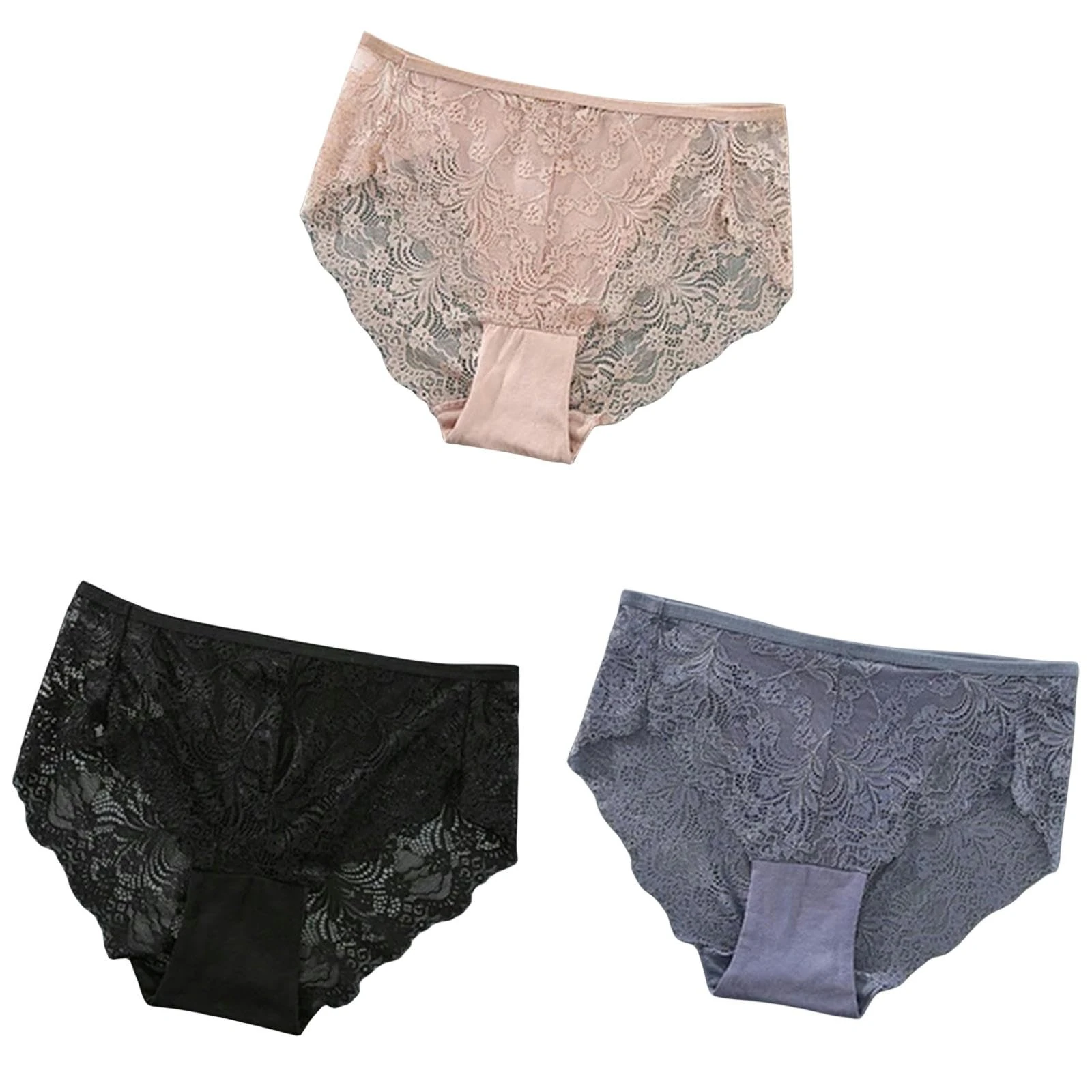 CBLdF Underwear Women 3Pcs S-4Xl Plus Size Lace Lingerie Panties High-Waist Women Underwear Briefs-S30-1-S 40-55Kg-3Pcs