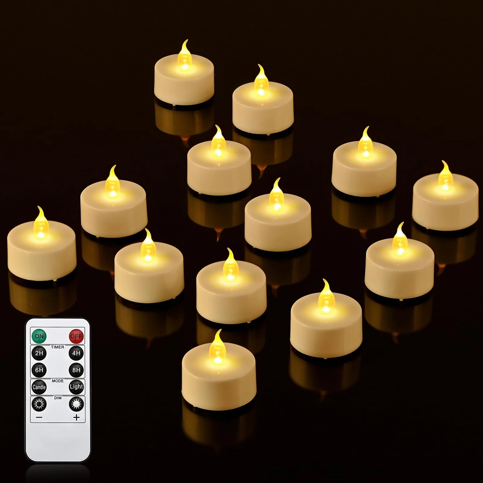cimetech 12PCs Led Tea Lights with Timer, Electric Flickering Battery Operated Led Candles Tea Lights with Remote Control for Home, Room, Table, Halloween, Christmas Decoration