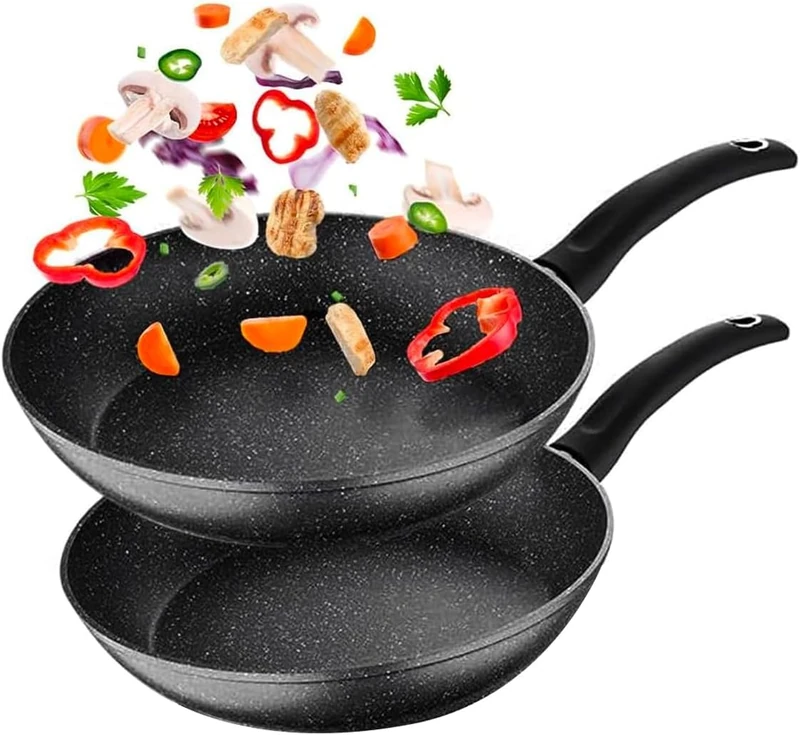 Avilia 22 and 26 cm Non-Stick Frying Pan Set with Induction Base - Healthy Cooking on All Hobs, Recycled Aluminum, Bakelite Handle, Performance and Safety