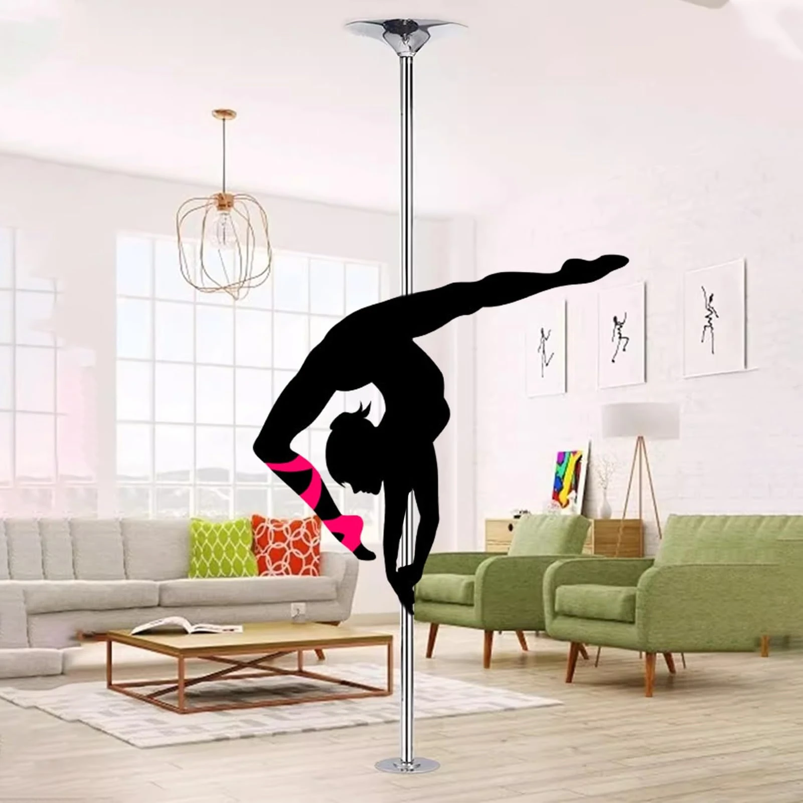 SAYOBO Stripper Pole Indoor Home Stripper Pole Dancer for Fitness & Fun, Heavy Duty 45mm Dance Pole Kit Stabilized, Adjustable Metal Dancing Pole for High Ceilings