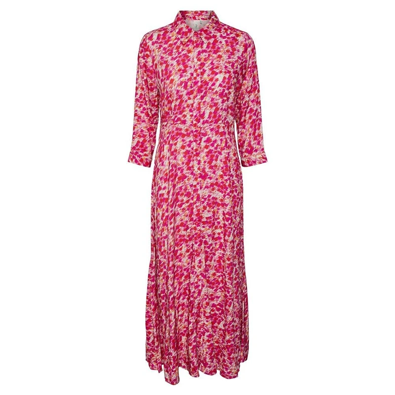 Y.A.S Yassavanna Long Shirt Dress S. Noos, Raspberry Sorbet/AOP:Fuzzy Flower, XS