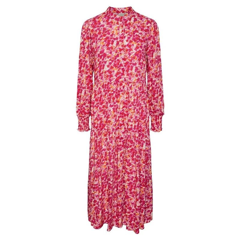 Y.A.S Women's Yasalira LS Long Shirt Dress S. Noos Blouse, Raspberry Sorbet/AOP:Fuzzy Flower, S
