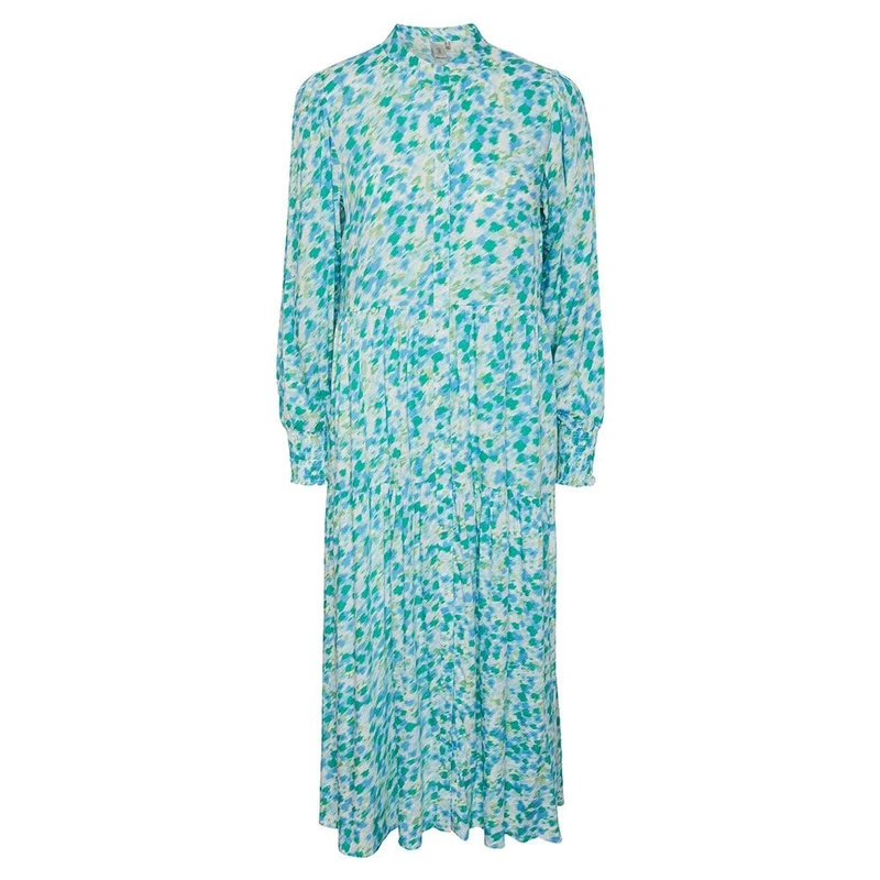 Y.A.S Women's Yasalira LS Long Shirt Dress S. Noos Blouse, Quiet Green/AOP:Fuzzy Flower, S