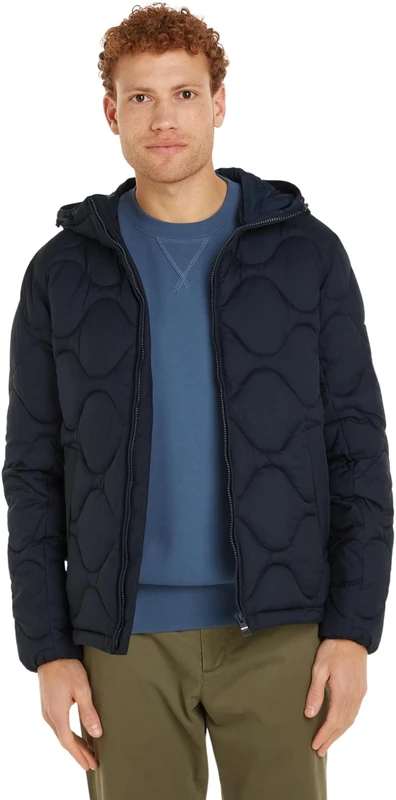 Tommy Hilfiger Men’s Quilted Jacket with Hood, Blue (Desert Sky), L