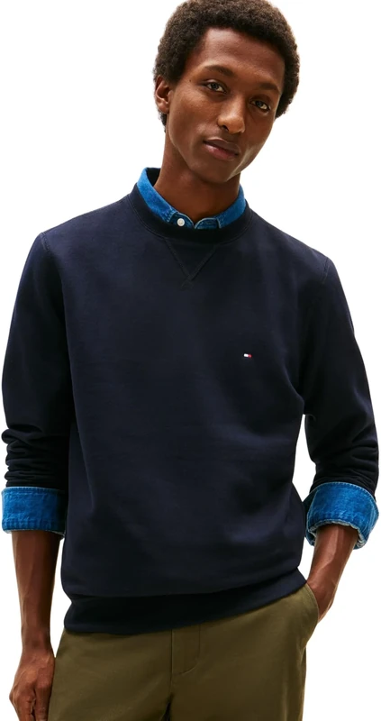 Tommy Hilfiger Men’s Essential Crew Neck Regular Fit Fleece Sweatshirt, Blue (Desert Sky), XXL