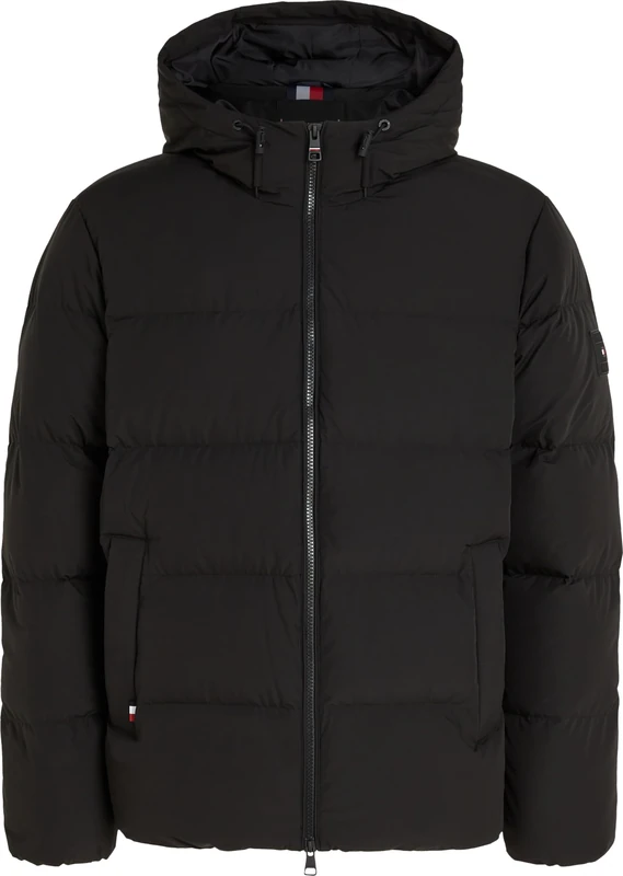 Tommy Hilfiger Men’s Down Hooded Puffer Jacket, Black (Black), 3XL