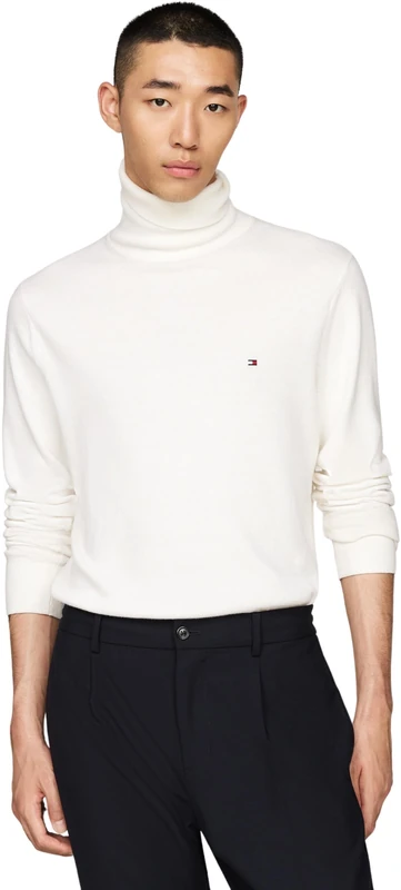 Tommy Hilfiger Men’s Pima Cashmere Roll Neck Jumper, White (Ivory), 3XL