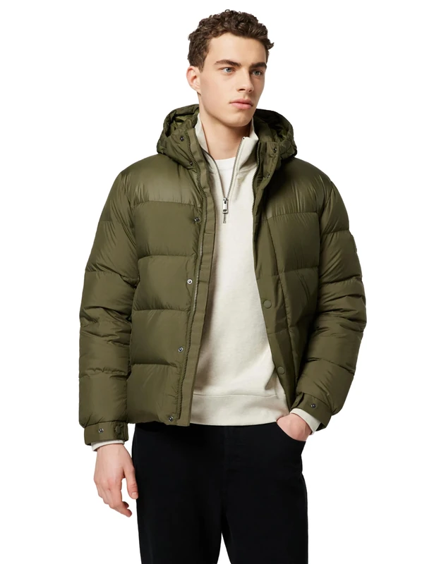Tommy Hilfiger Men’s Mix Down Hooded Puffer Jacket, Multicolor (Army Green), L