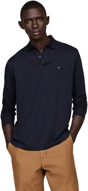 Tommy Hilfiger Men’s Long Sleeve Liquid Cotton Regular Fit Polo Shirt, Blue (Desert Sky), M