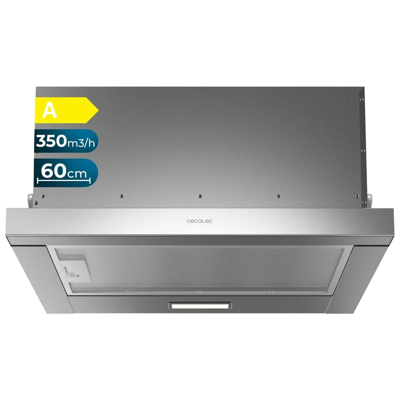Cecotec Telescopic Cooker Hood 60 cm Bolero Flux TLM 603500 Inox A. Motor 70W, Suction Power 350m3/h, Mechanical Control, 2 Power Levels, Light and Carbon Filter, Stainless Steel Finish