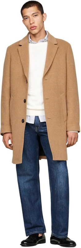 Tommy Hilfiger Men’s Single Breasted Mix Coat, Brown (Hickory), XL