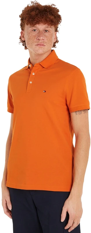 Tommy Hilfiger Men’s Short Sleeve Slim Fit Polo Shirt with Button Placket, Orange (Bonfire Orange), 3XL