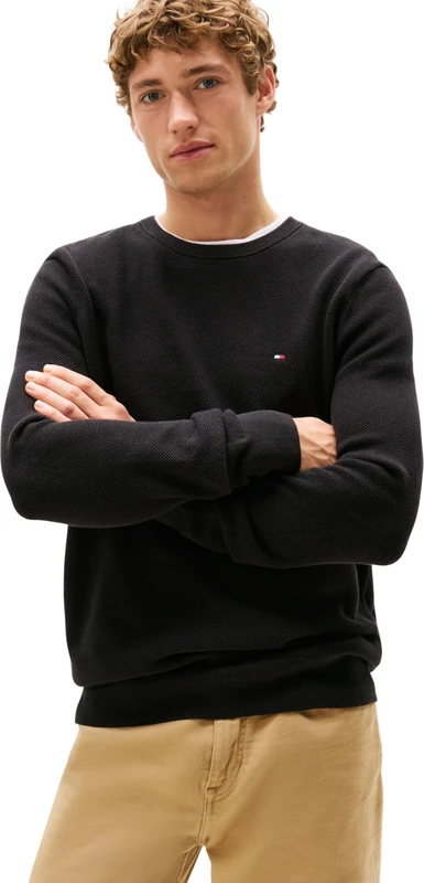 Tommy Hilfiger Men’s Regular Fit Essential Structure Crew Neck Jumper, Black (Black), S