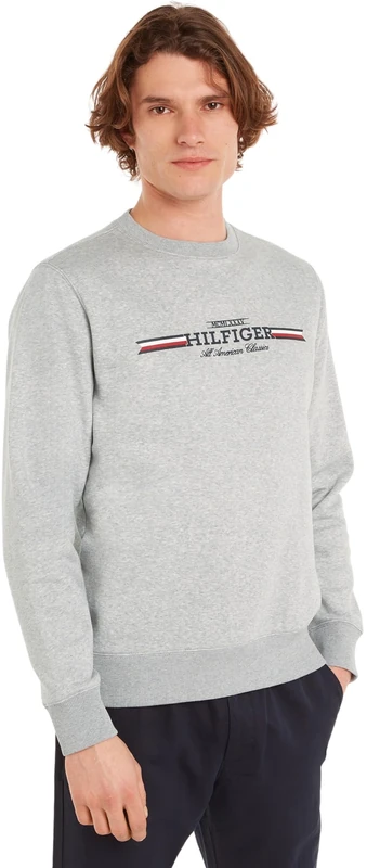 Tommy Hilfiger Men’s Round Neck Sweatshirt, Grey (Light Grey Heather), XXL