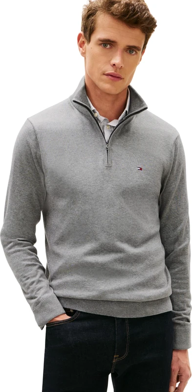 Tommy Hilfiger Men’s Mock Neck Half Zip Jumper, Grey (Medium Grey Heather), XS