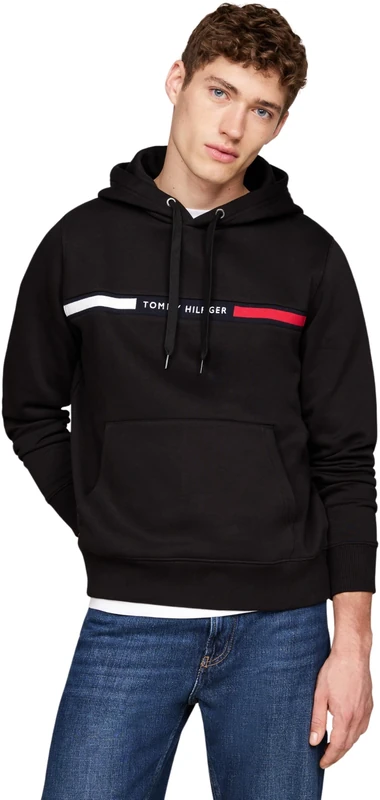 Tommy Hilfiger Men’s Chest Insert Hoodie with Kangaroo Pocket, Black (Black), S