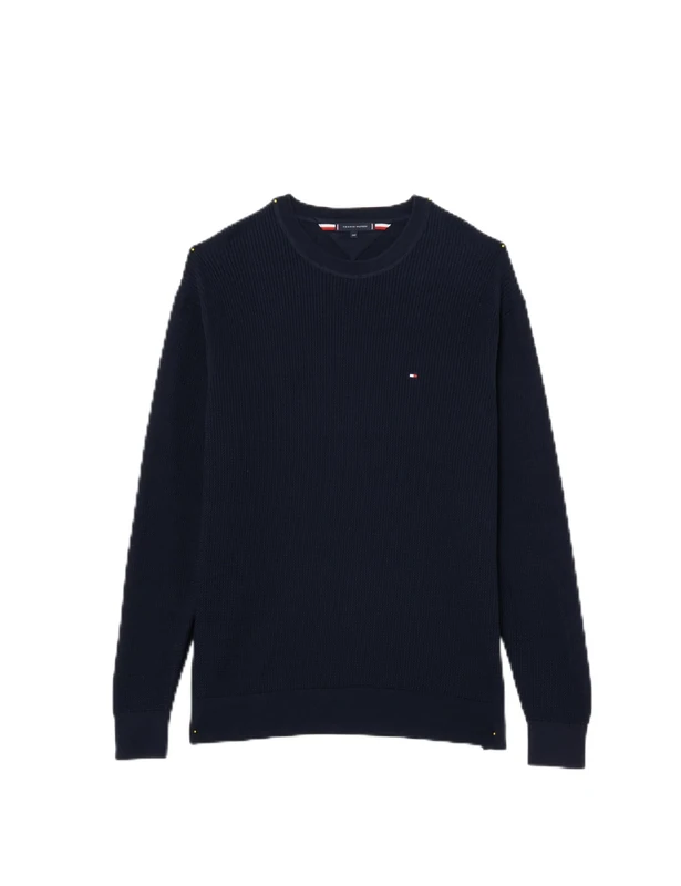 Tommy Hilfiger Men’s Textured Round Neck Jumper, Blue (Desert Sky), XXL - Image 1