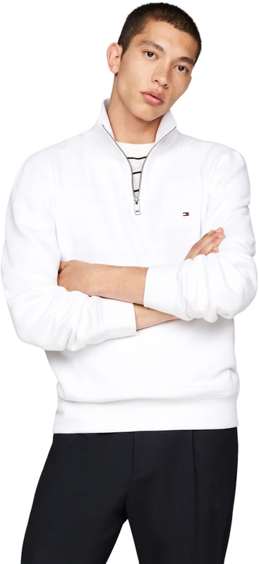 Tommy Hilfiger Men’s Essential Half Zip Fleece Sweatshirt, White (White), 3XL