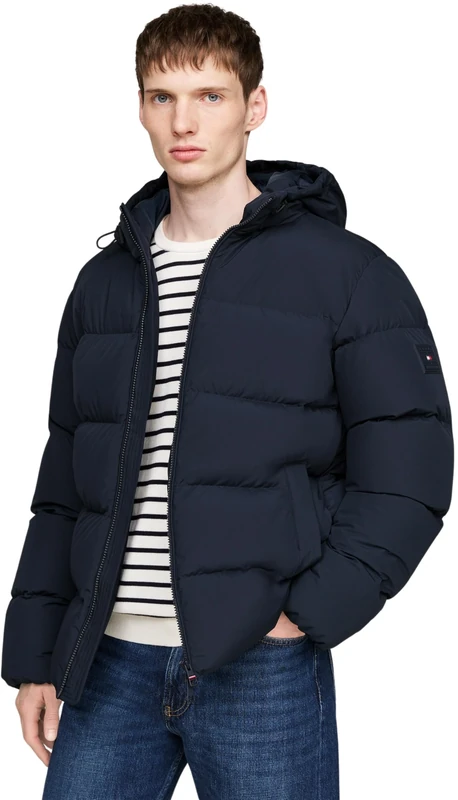Tommy Hilfiger Men’s Down Hooded Puffer Jacket, Blue (Desert Sky), S