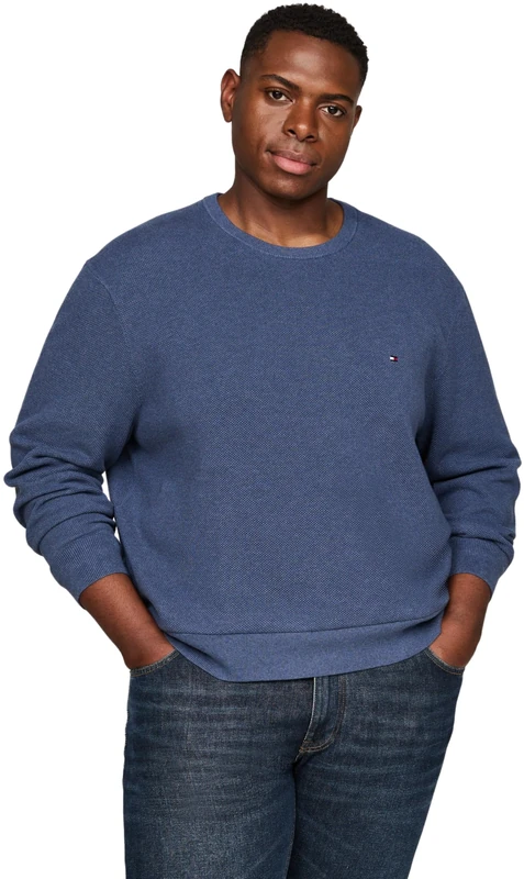 Tommy Hilfiger Men’s Essential Structure Crew Neck Knitted Jumper, Blue (Aegean Sea Heather), XXL