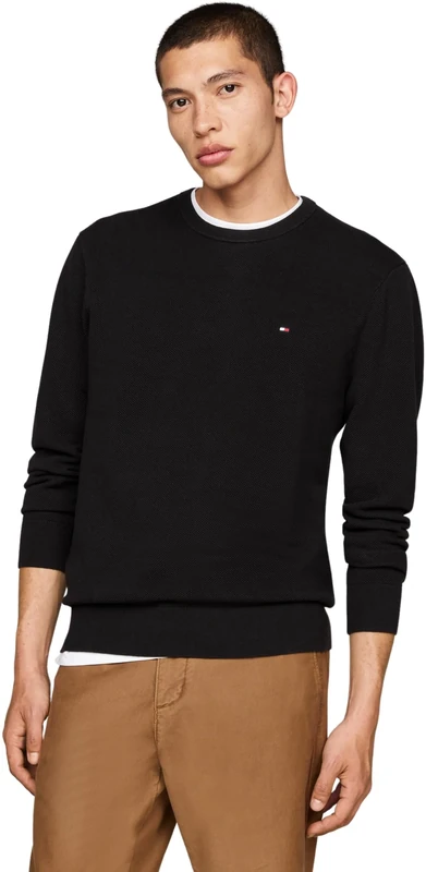Tommy Hilfiger Men’s Regular Fit Essential Structure Crew Neck Jumper, Black (Black), L