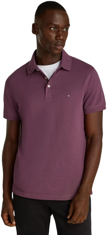 Tommy Hilfiger Men’s Short Sleeve Slim Fit Polo Shirt with Button Placket, Red (Heritage Plum), 3XL