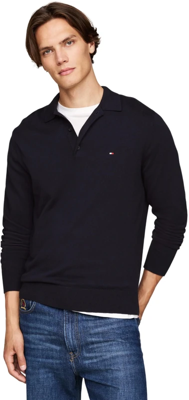 Tommy Hilfiger Men’s Pima Cashmere Jumper with Polo Collar, Blue (Desert Sky), 3XL