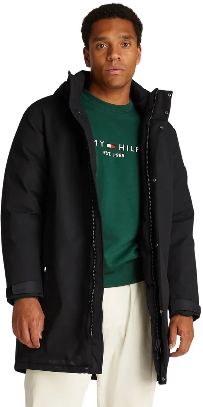 Tommy Hilfiger Men’s Tech Padded Parka with Hood, Black (Black), S