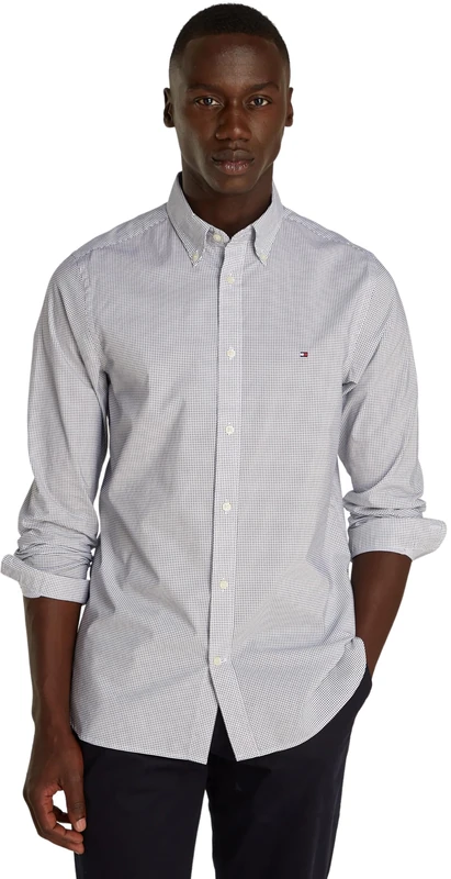 Tommy Hilfiger Men’s Slim Fit Pointed Collar Shirt, Multicolor (Optic White/Desert Sky), 3XL