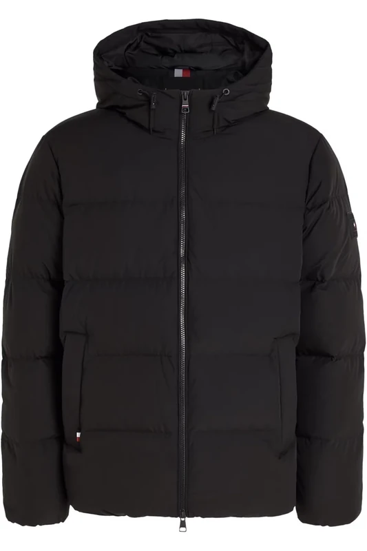 Tommy Hilfiger Men’s Down Hooded Puffer Jacket, Black (Black), XXL