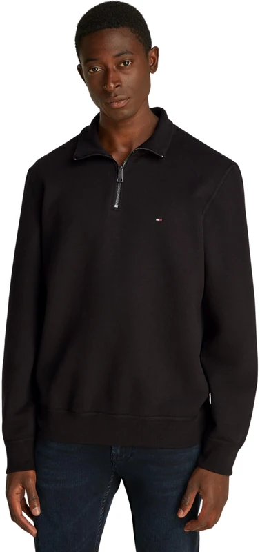 Tommy Hilfiger Men’s Essential Half Zip Fleece Sweatshirt, Black (Black), L