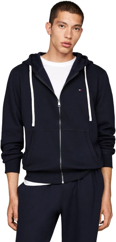 Tommy Hilfiger Men’s Essential Zip Through Fleece Hoodie with Pockets, Blue (Desert Sky), 3XL