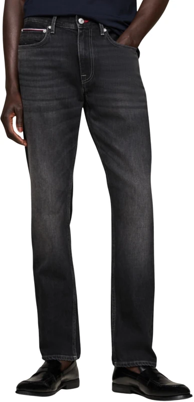 Tommy Hilfiger Men’s Straight Leg Regular Fit Jeans, Black (Tundra Black), 32W/36L