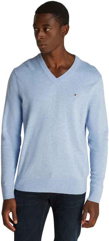 Tommy Hilfiger Men’s V-Neck Regular Fit Jumper, Blue (Vessel Blue Heather), 3XL