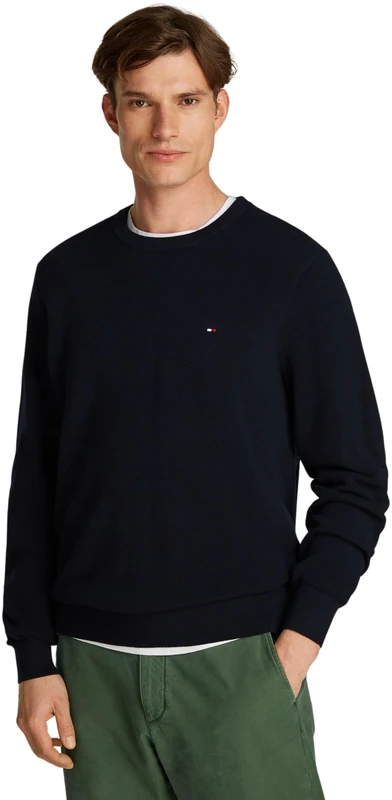 Tommy Hilfiger Men’s Essential Structure Crew Neck Regular Fit Jumper, Blue (Desert Sky), XS
