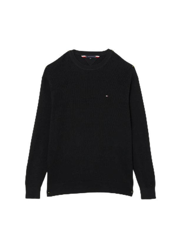 Tommy Hilfiger Men’s Textured Round Neck Jumper, Black (Black), XXL