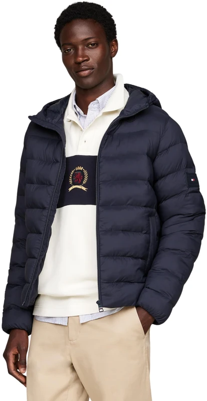 Tommy Hilfiger Men’s Mid Weight Quilted Jacket with Hood, Blue (Desert Sky), XXL