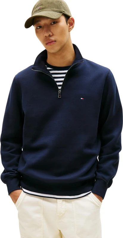 Tommy Hilfiger Men’s Essential Half Zip Fleece Sweatshirt, Blue (Desert Sky), M