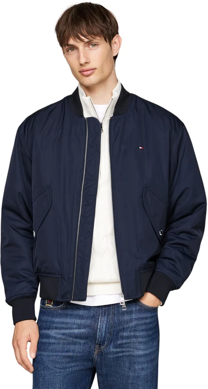 Tommy Hilfiger Men’s Authentic Bomber Jacket with Zip, Blue (Desert Sky), L
