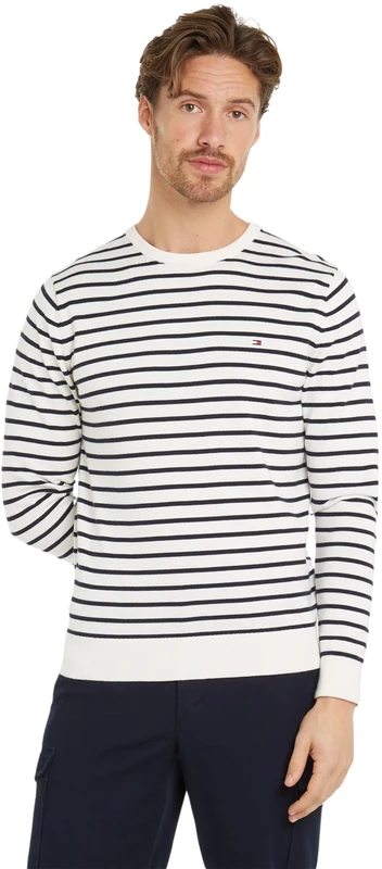 Tommy Hilfiger Men’s Essential Cotton Crew Neck Jumper, Multicolor (Ivory/Desert Sky), 3XL