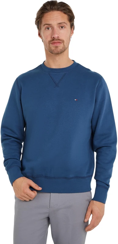 Tommy Hilfiger Men’s Essential Crew Neck Regular Fit Fleece Sweatshirt, Blue (Aegean Sea), S