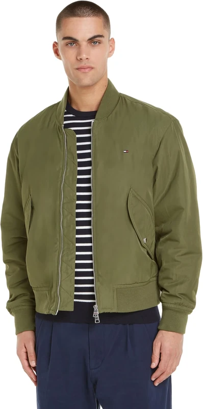 Tommy Hilfiger Men’s Authentic Bomber Jacket with Zip, Green (Utility Olive), XXL