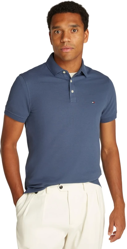Tommy Hilfiger Men’s Short Sleeve Slim Fit Polo Shirt with Button Placket, Blue (Aegean Sea), 3XL