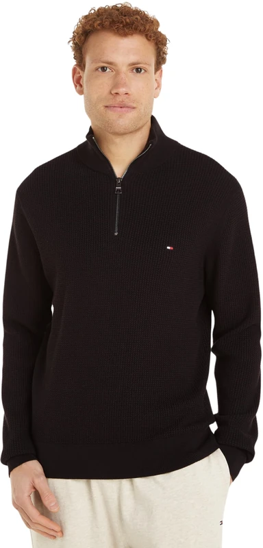 Tommy Hilfiger Men’s Mock Neck Half Zip Jumper, Black (Black), S