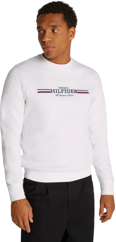 Tommy Hilfiger Men’s Round Neck Sweatshirt, White (White), XXL
