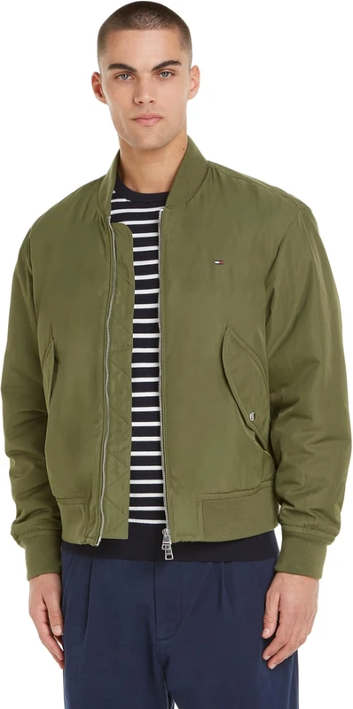 Tommy Hilfiger Men’s Authentic Bomber Jacket with Zip, Green (Utility Olive), L