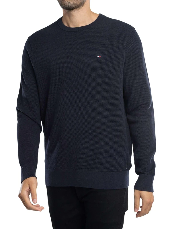 Tommy Hilfiger Men’s Essential Structure Crew Neck Regular Fit Jumper, Blue (Desert Sky), S