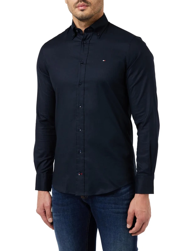 Tommy Hilfiger Men's Long Sleeve Oxford Shirt, Blue (Desert Sky), XXL