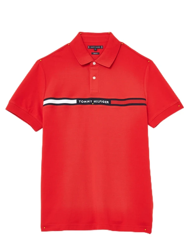 Tommy Hilfiger Men’s Short Sleeve Chest Insert Regular Fit Polo Shirt, Red (Primary Red), S